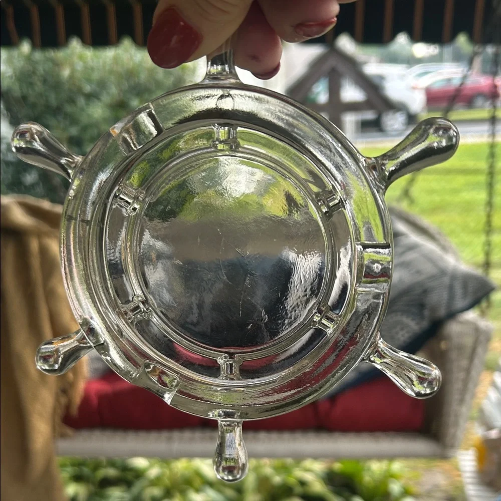 Vintage Glass Ship Wheel Ashtray